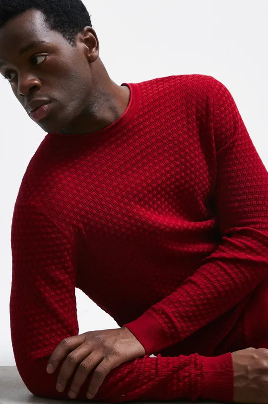 bordowy Sweter męski z fakturą kolor bordowy Męski