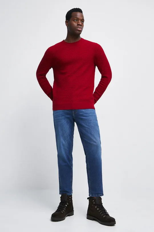 Sweter męski z fakturą kolor bordowy bordowy