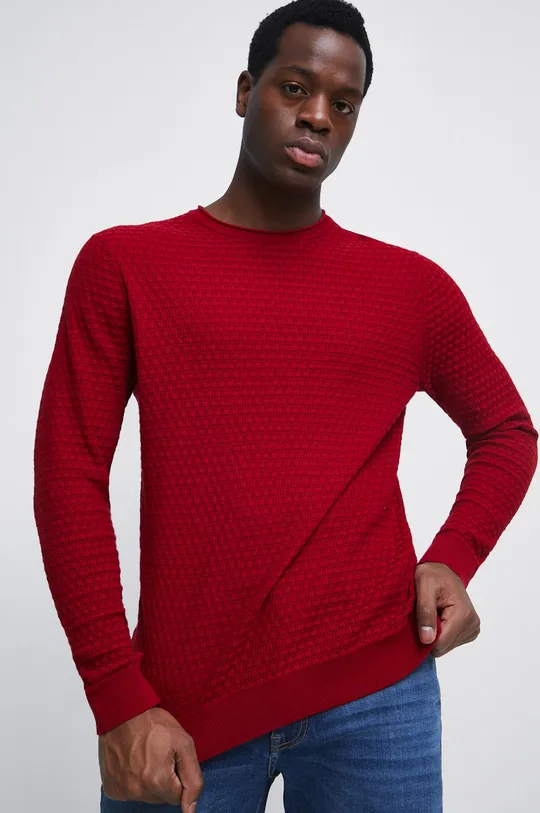 bordowy Sweter męski z fakturą kolor bordowy