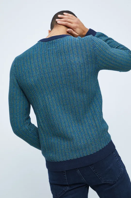 Sweter bawełniany męski wzorzysty turkusowy 100 % Bawełna