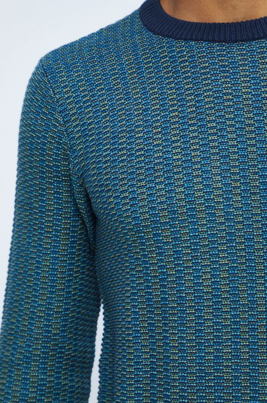 Sweter bawełniany męski wzorzysty turkusowy Męski