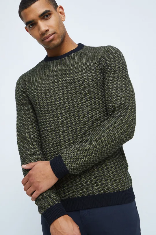 zelená Bavlnený sveter pánsky so vzorom Pánsky