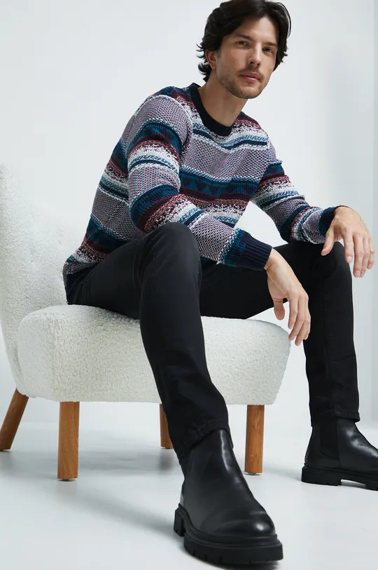 Sweter bawełniany męski wzorzysty kolor bordowy bordowy