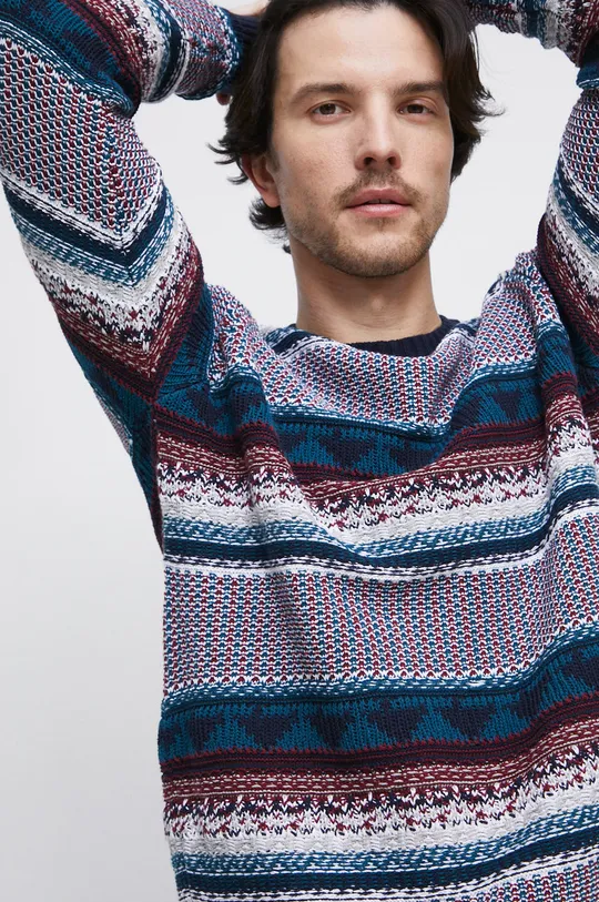 Sweter bawełniany męski wzorzysty kolor bordowy Męski
