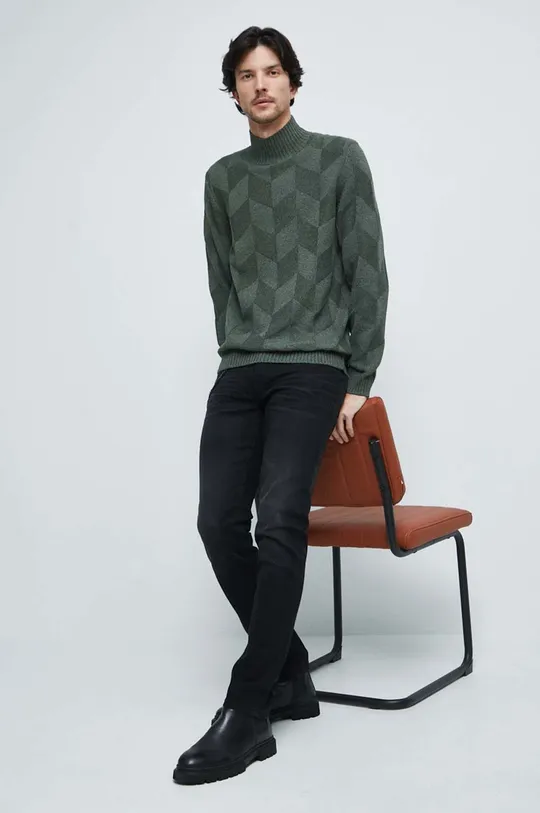 Sweter męski z półgolfem kolor zielony zielony