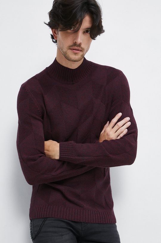 kasztanowy Sweter męski z półgolfem kolor bordowy