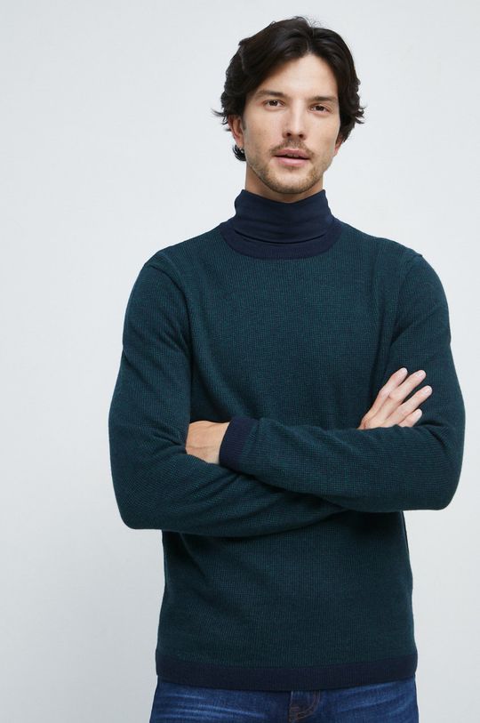 ciemny turkusowy Sweter z domieszką wełny męski kolor turkusowy Męski