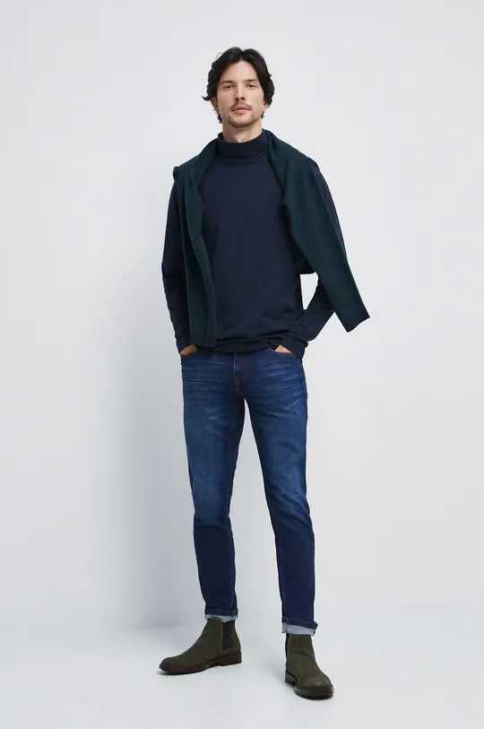 Sweter z domieszką wełny męski kolor turkusowy turkusowy