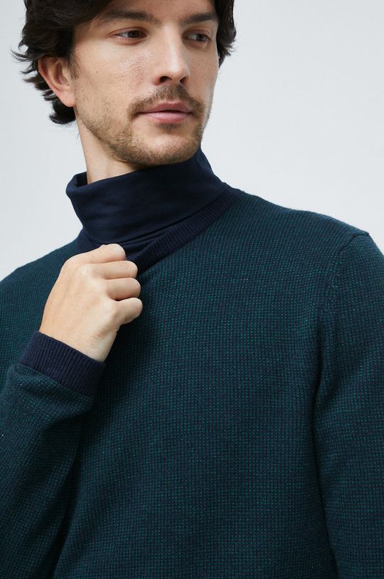 ciemny turkusowy Sweter z domieszką wełny męski kolor turkusowy