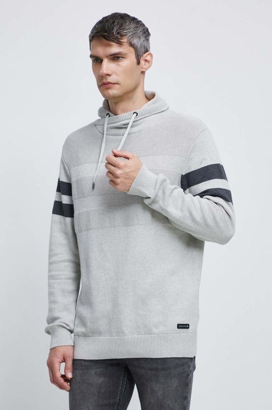 cielisty Sweter bawełniany męski z fakturą kolor beżowy Męski
