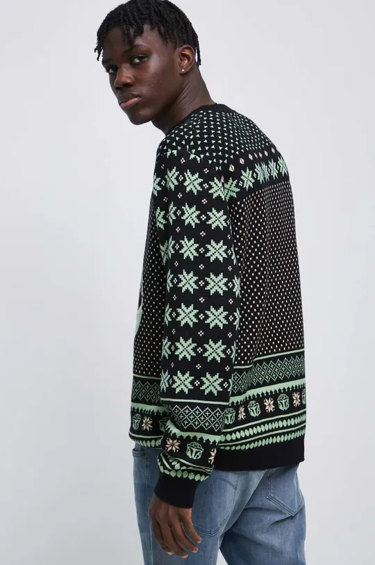 Sweter męski wzorzysty kolor czarny 55 % Akryl, 45 % Bawełna