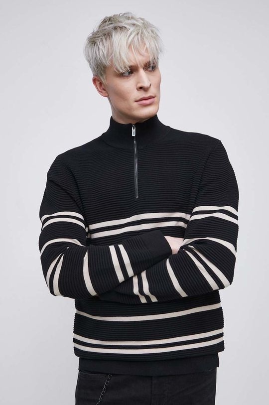 czarny Sweter bawełniany męski wzorzysty kolor czarny Męski