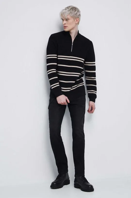 Sweter bawełniany męski wzorzysty kolor czarny czarny