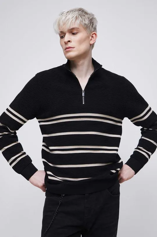 czarny Sweter bawełniany męski wzorzysty kolor czarny