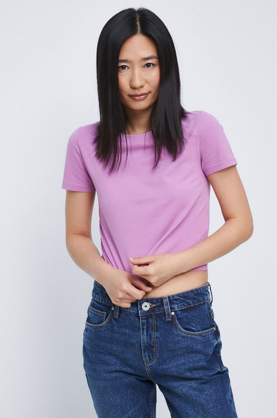 T-shirt damski bawełniany fioletowy fioletowy