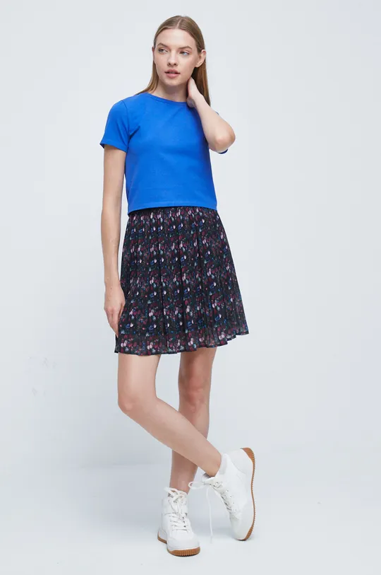 T-shirt bawełniany damski gładki z domieszką elastanu niebieski niebieski