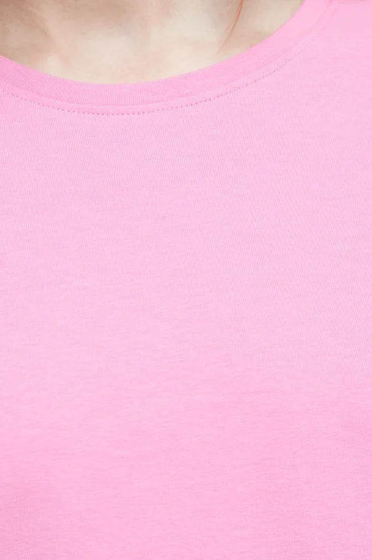 T-shirt bawełniany damski gładki z domieszką elastanu różowy Damski