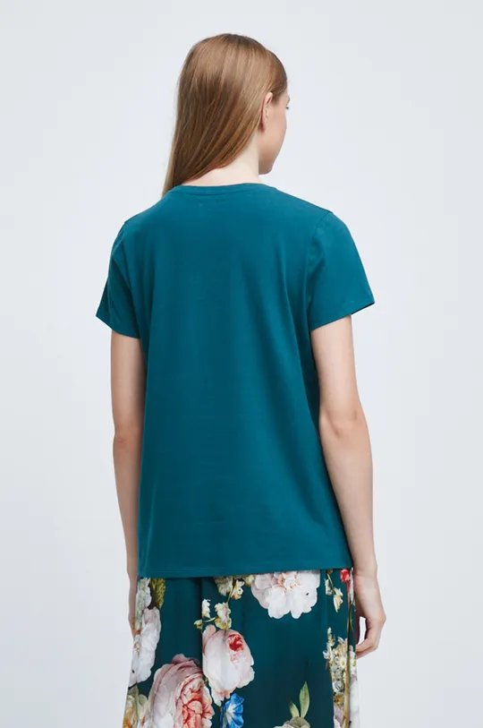 T-shirt bawełniany damski gładki z domieszką elastanu turkusowy 96 % Bawełna, 4 % Elastan