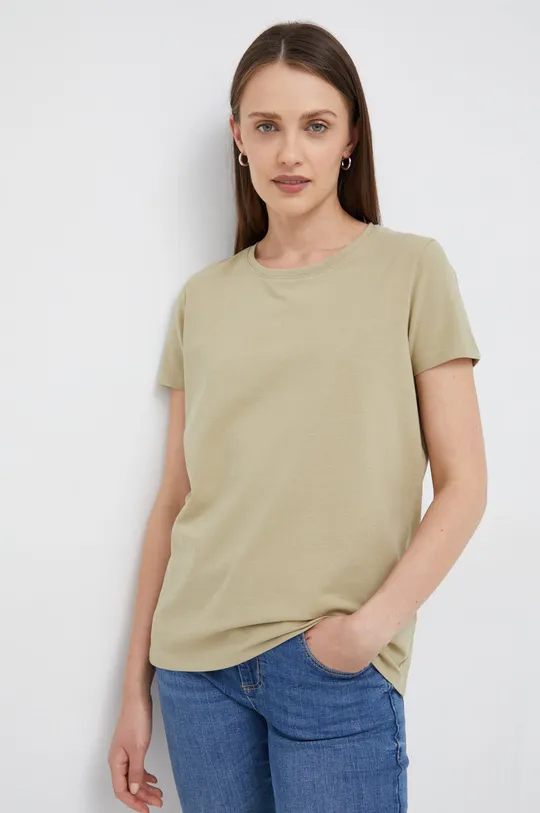 zielony T-shirt bawełniany damski gładki z domieszką elastanu zielony