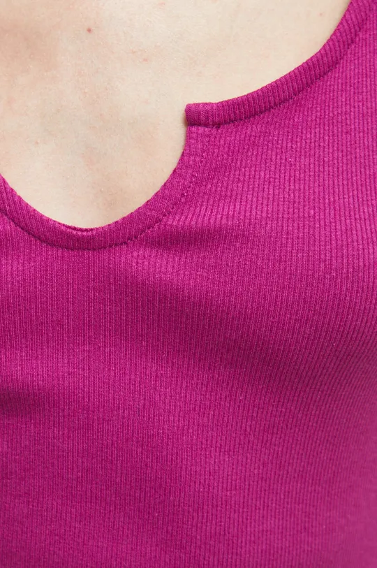 T-shirt bawełniany damski prążkowany z domieszką elastanu różowy Damski