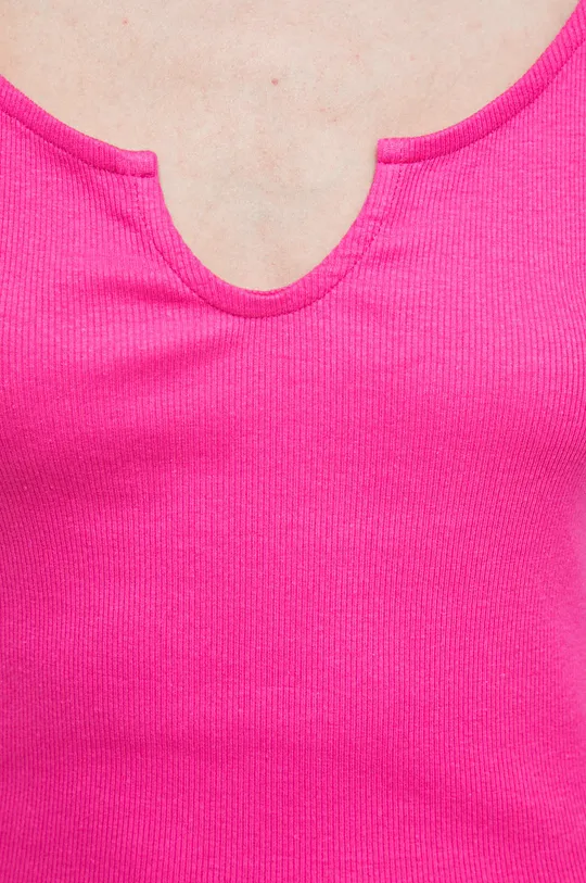 T-shirt bawełniany damski prążkowany z domieszką elastanu różowy Damski