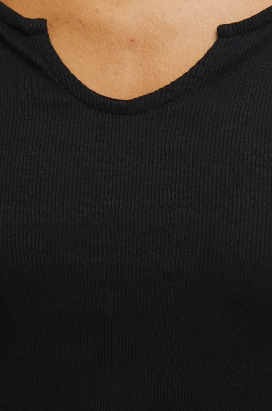 T-shirt bawełniany damski prążkowany z domieszką elastanu czarny Damski