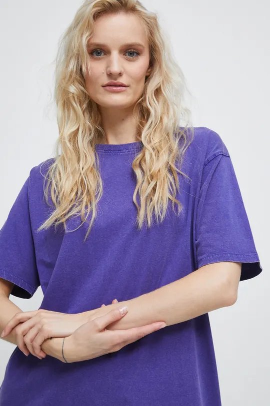 fioletowy T-shirt bawełniany gładki fioletowy
