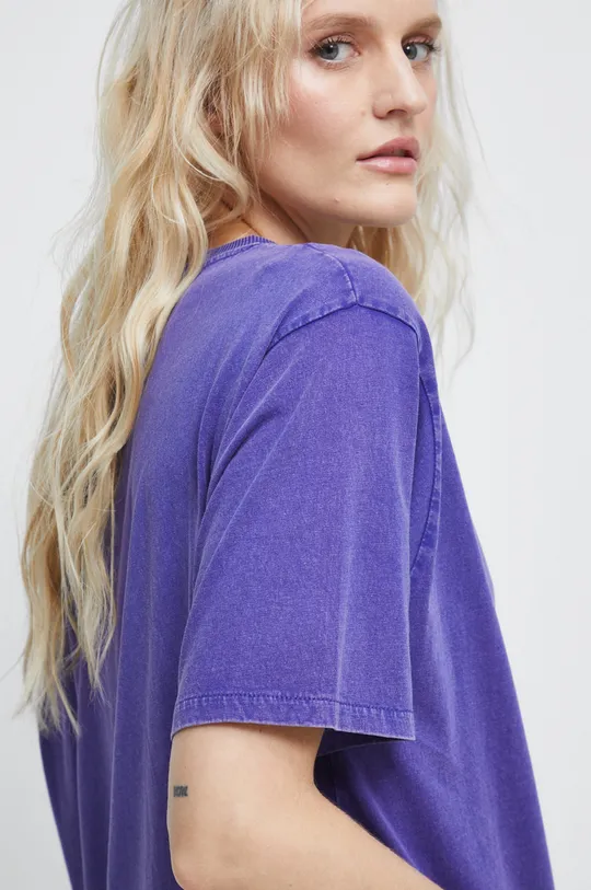 T-shirt bawełniany gładki fioletowy Damski