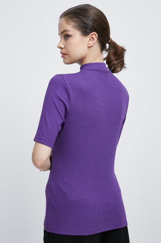 T-shirt damski prążkowany fioletowy 60 % Bawełna, 35 % Wiskoza, 5 % Elastan