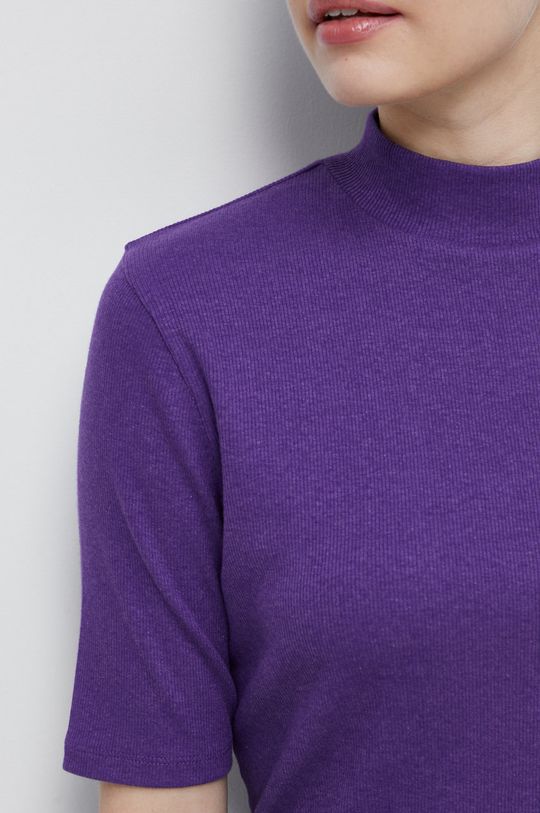T-shirt damski prążkowany fioletowy Damski