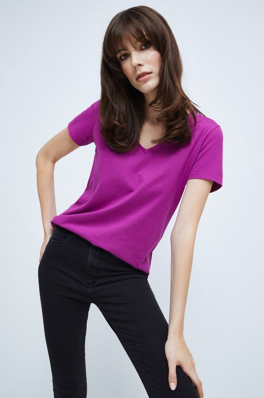 purpurowy T-shirt damski gładki fioletowy Damski