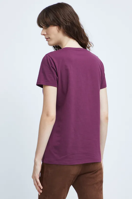 T-shirt bawełniany damski gładki z domieszką elastanufioletowy 96 % Bawełna, 4 % Elastan