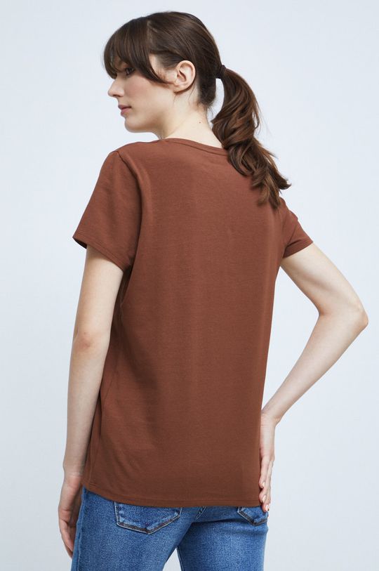 T-shirt damski gładki brązowy 96 % Bawełna, 4 % Elastan