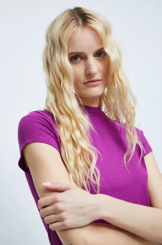 fioletowy T-shirt damski gładki kolor fioletowy