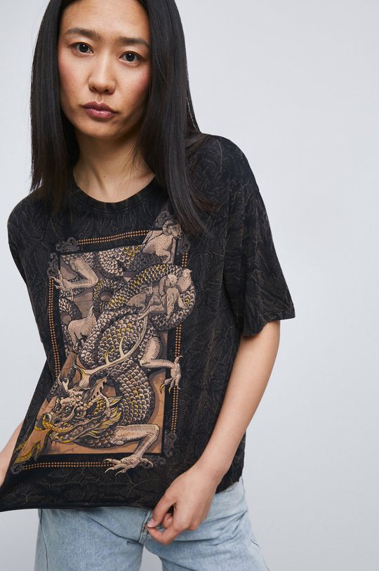 T-shirt bawełniany damski z kolekcji Legendy czarny czarny
