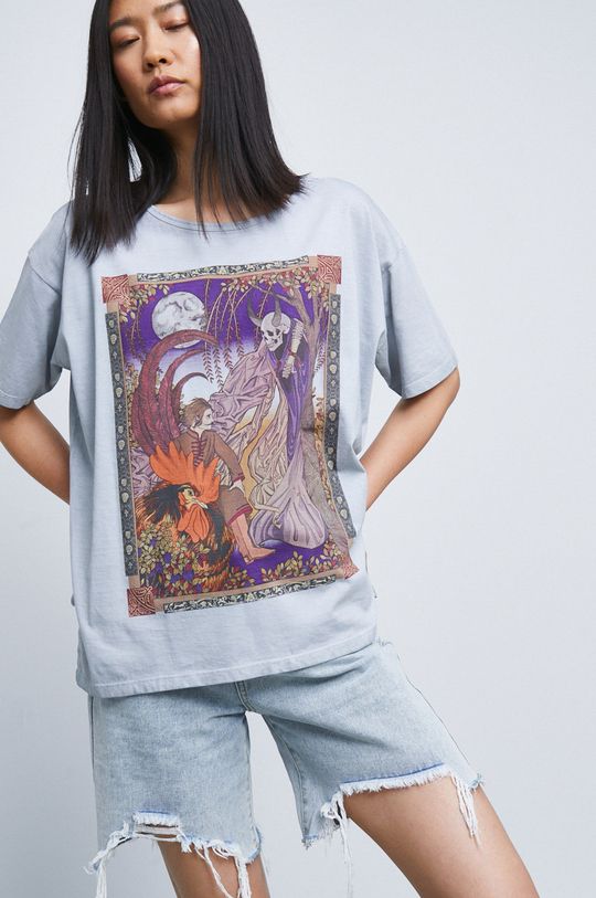 T-shirt bawełniany damski z kolekcji Legendy szary jasny szary