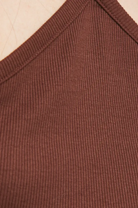 Top bawełniany damski gładki z domieszką elastanu brązowy RW22.TSD214 brązowy