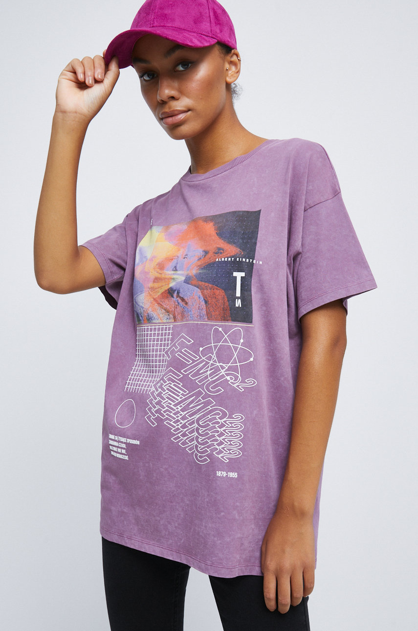 T-shirt bawełniany z kolekcji Science różowy fiołkowo różowy