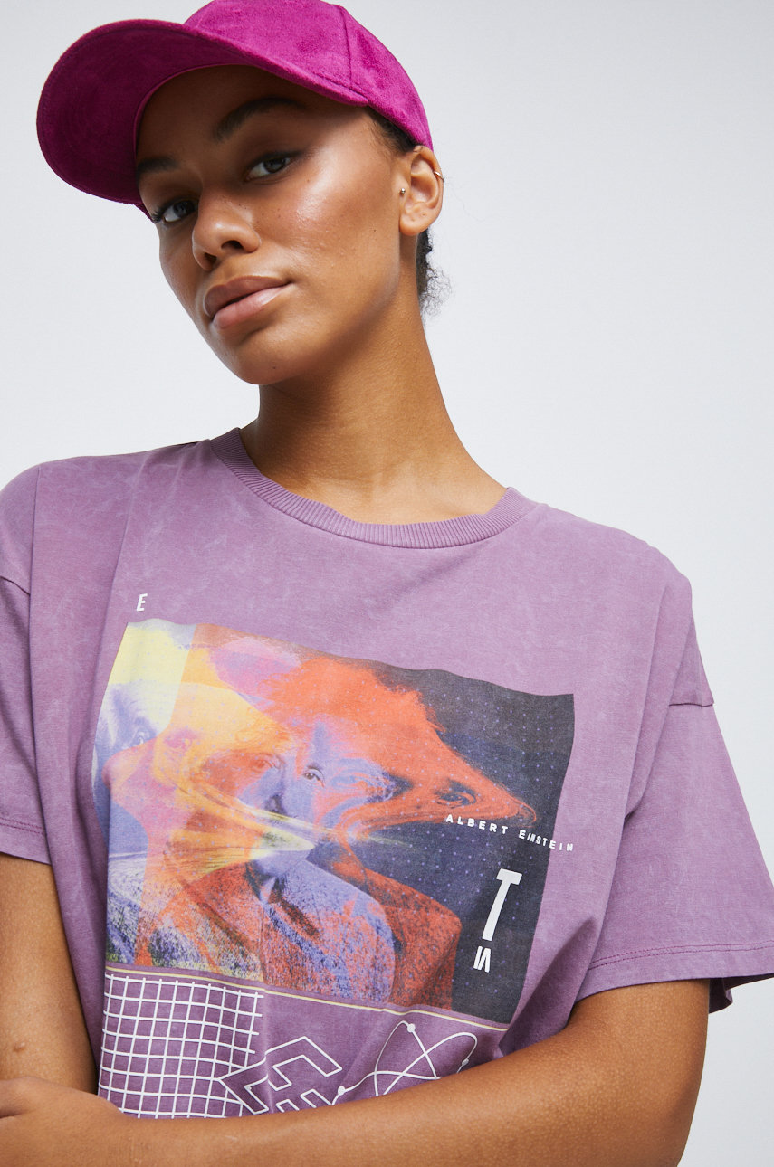 fiołkowo różowy T-shirt bawełniany z kolekcji Science różowy