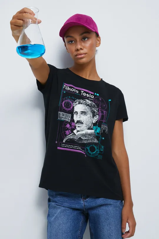 czarny T-shirt bawełniany z kolekcji Science czarny Damski