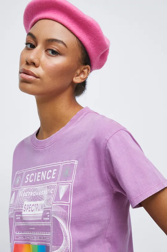 różowy T-shirt bawełniany z kolekcji Science różowy