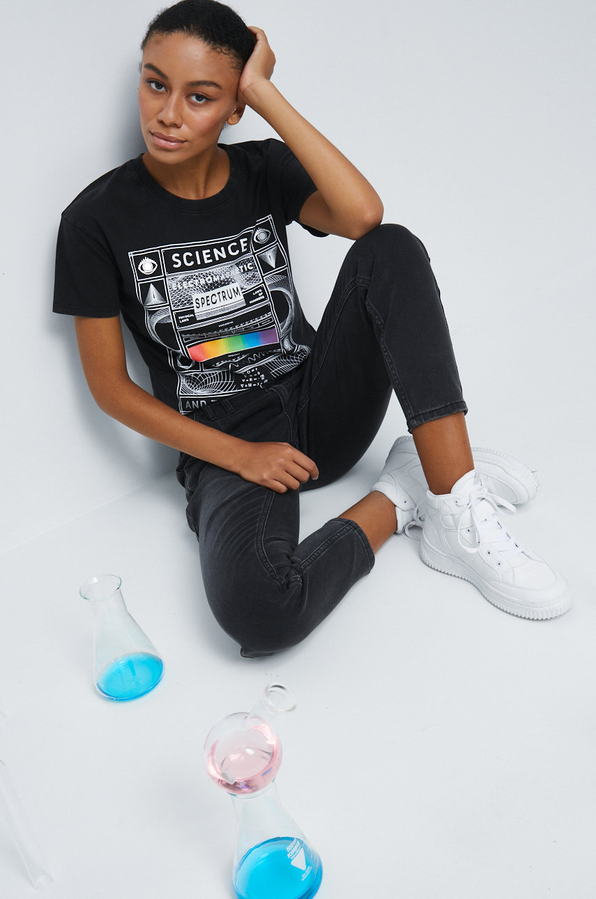 czarny T-shirt bawełniany z kolekcji Science czarny Damski