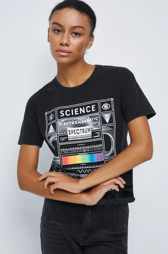 T-shirt bawełniany z kolekcji Science czarny czarny