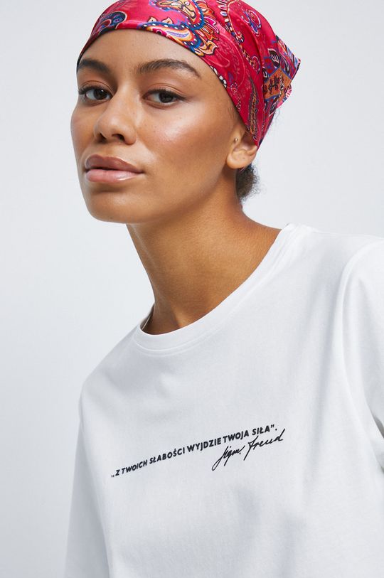 kremowy T-shirt bawełniany z kolekcji Science beżowy