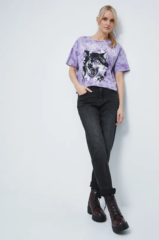 Bavlnené tričko s potlačou fialová