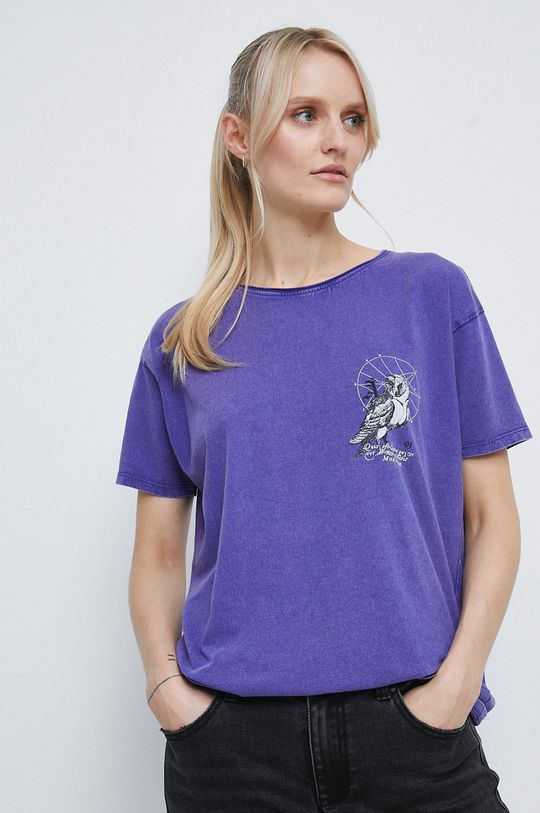 winogronowy T-shirt bawełniany z nadrukiem fioletowy