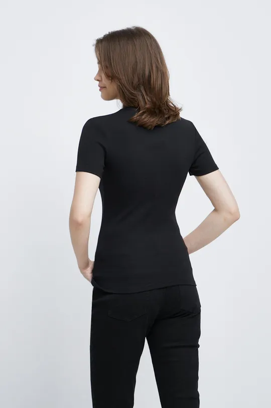 T-shirt bawełniany damski gładki z domieszką elastanu czarny 92 % Bawełna, 8 % Elastan