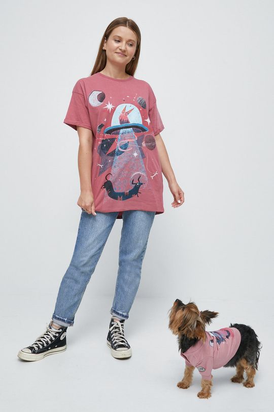 T-shirt bawełniany damski z kolekcji Psoty różowy brudny róż
