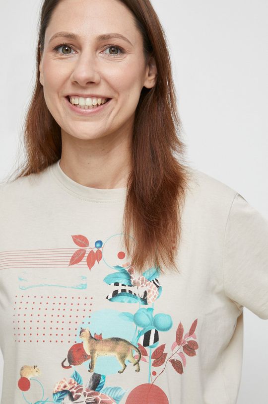 T-shirt bawełniany damski z kolekcji Psoty beżowy