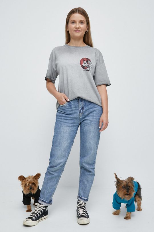 T-shirt bawełniany damski z kolekcji Psoty szary szary